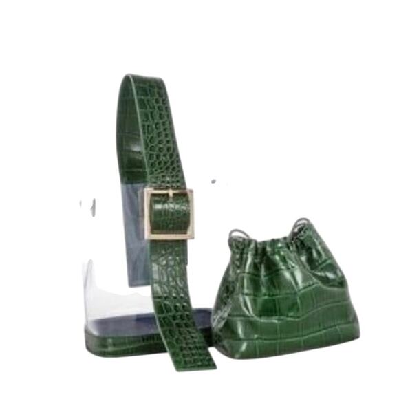 FLORIAN LONDON Freya PVC & Embossed Leather Crossbody Green Unique Boho TV Show - Picture 1 of 12